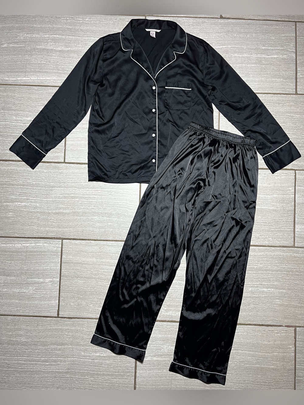 Victoria's Secret 2 Pc Pajama Set Womens Size Small Black Polyester Button